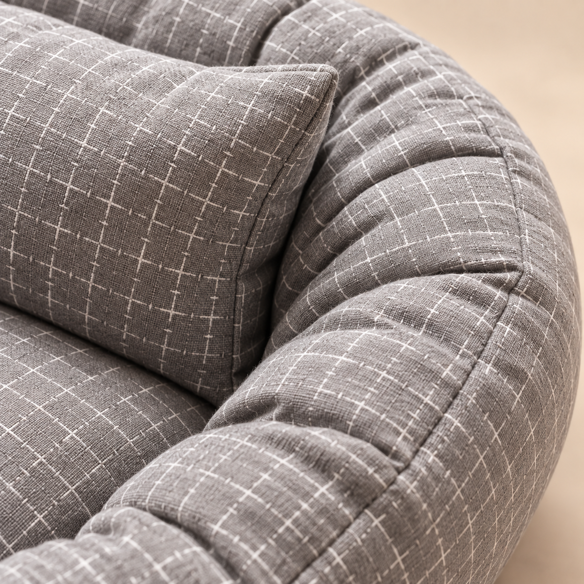 Mila, coussin rond lavable pour chien et chat – détail du tissu – coloris : gris