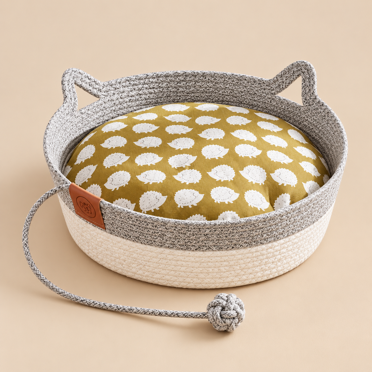 Nova, panier en coton tressé pour chat – avec coussin – coloris : gris + coussin