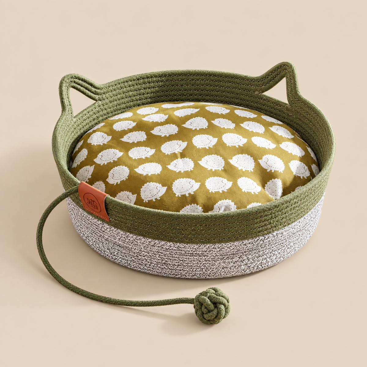Nova, panier en coton tressé pour chat – avec coussin – coloris : vert + coussin