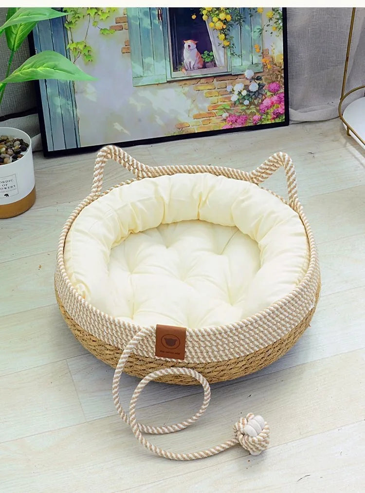 Alma, corbeille tressée pour chaton – coloris : blanc