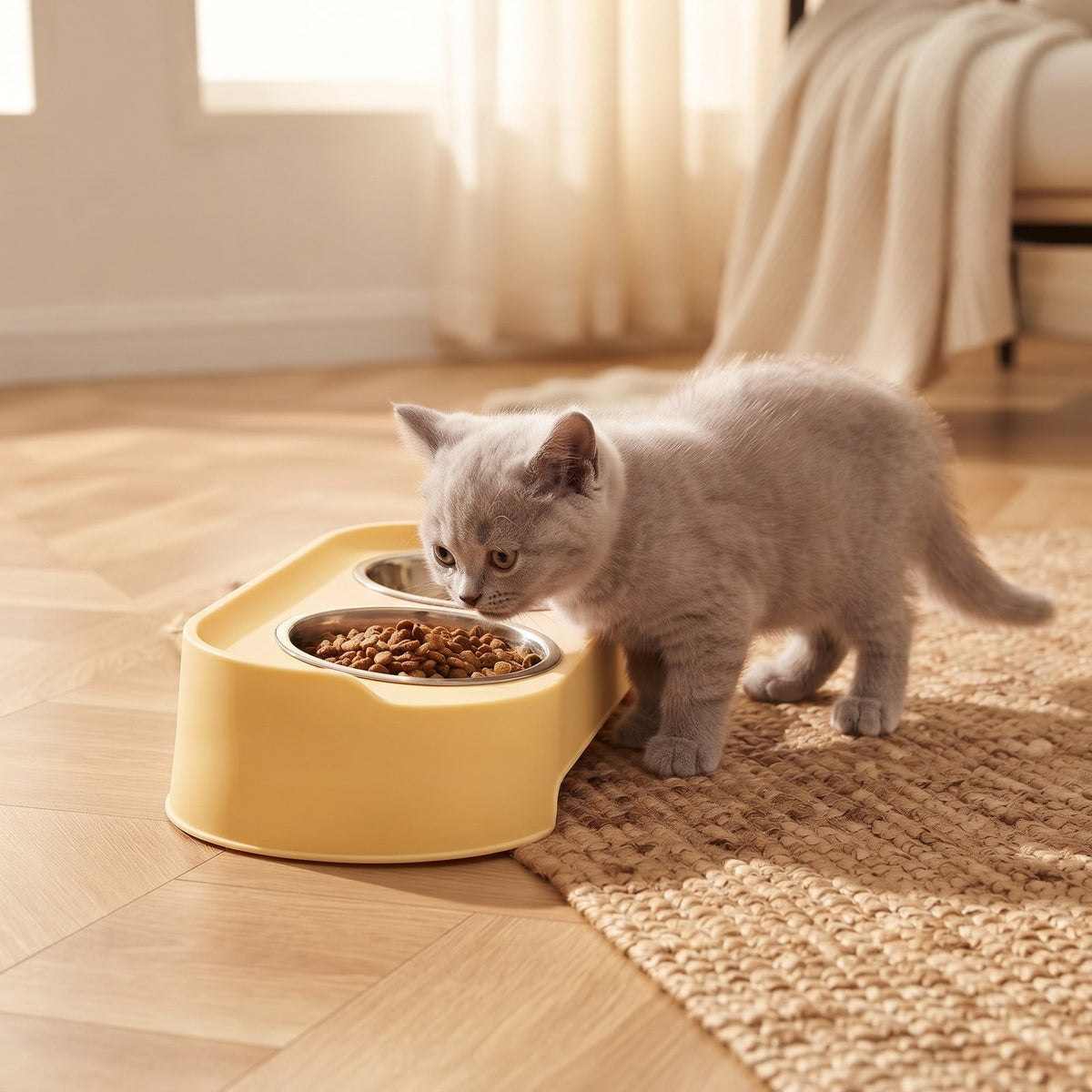 Lido, double gamelle surélevée pour chat – coloris : jaune