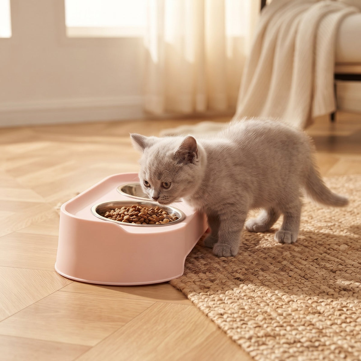Lido, double gamelle surélevée pour chat – coloris : rose