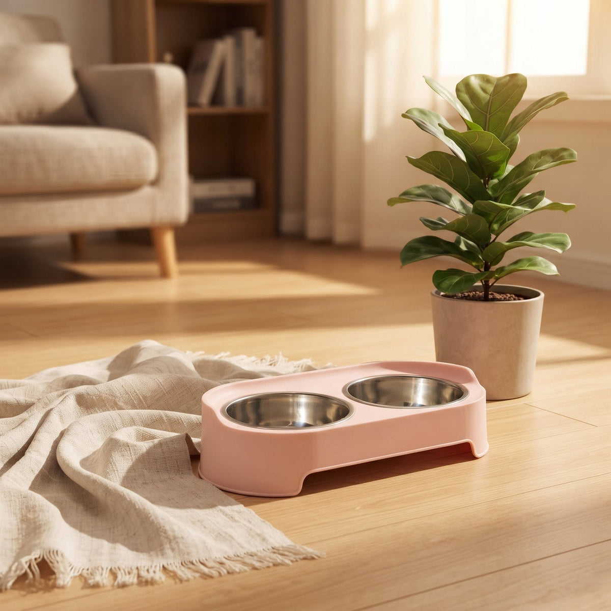 Lido, double gamelle surélevée pour chat – coloris : rose