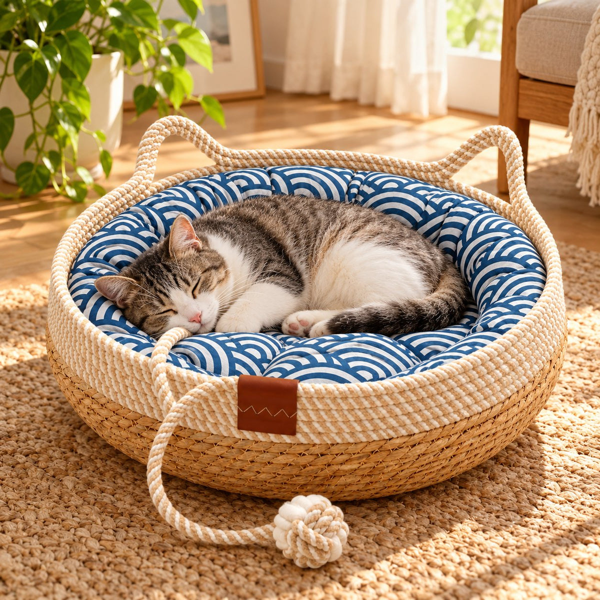 Alma, corbeille tressée pour chaton – coloris : bleu