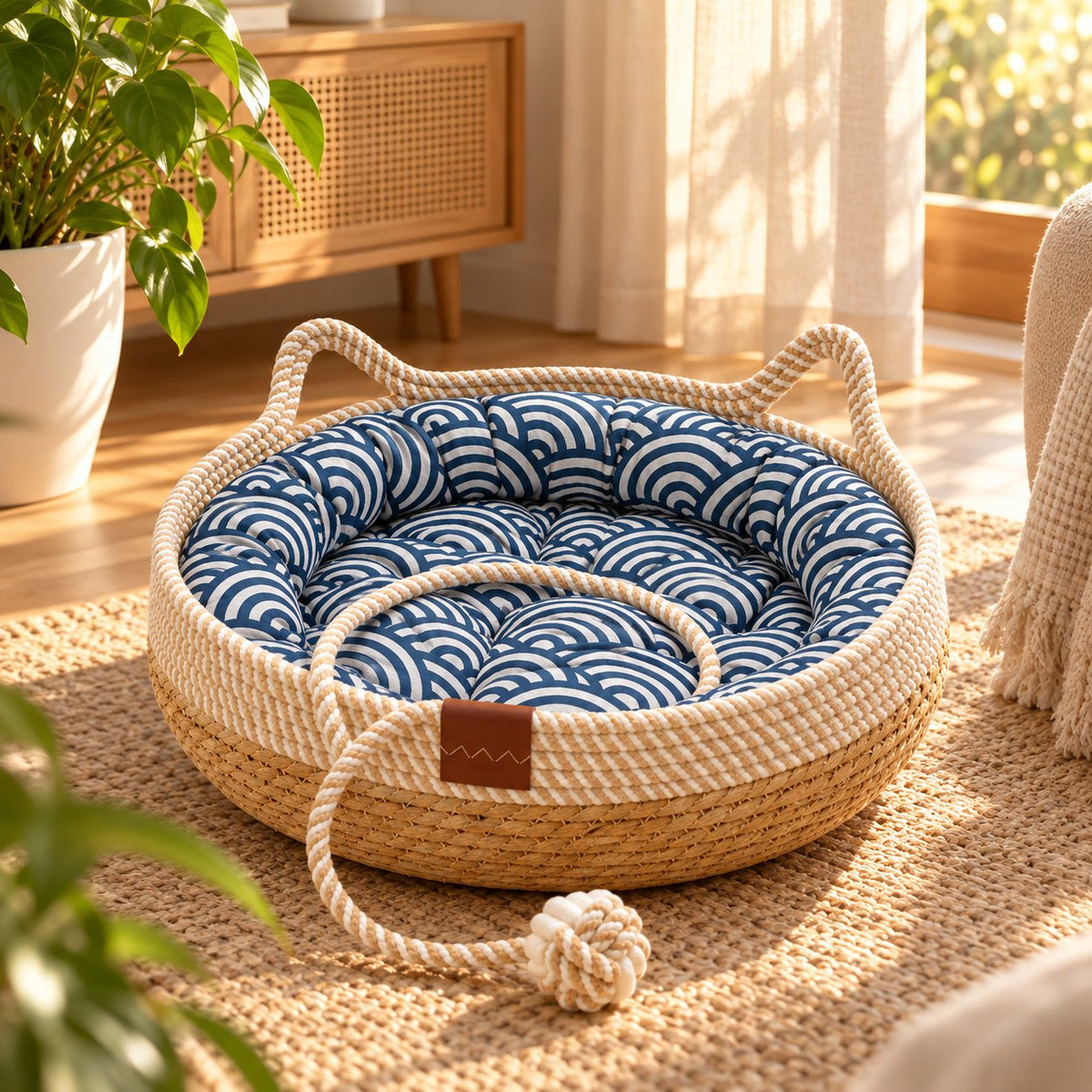 Alma, corbeille tressée pour chaton – coloris : bleu
