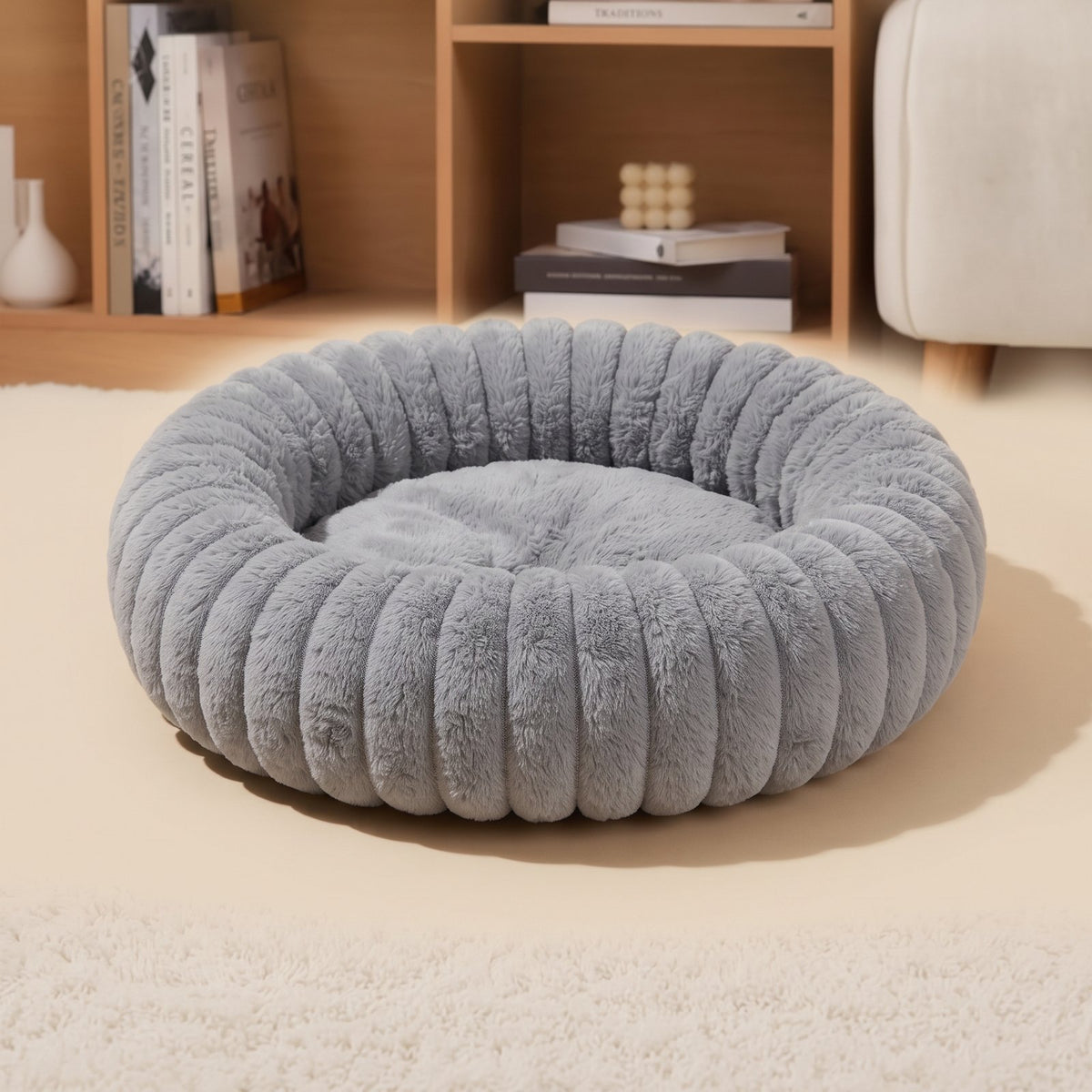Luna, coussin rond en peluche pour chat et chien – coloris : gris