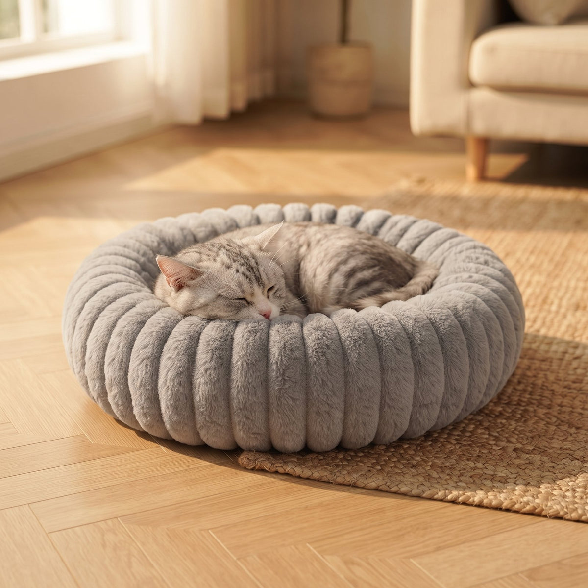 Luna, coussin rond en peluche pour chat et chien – coloris : gris