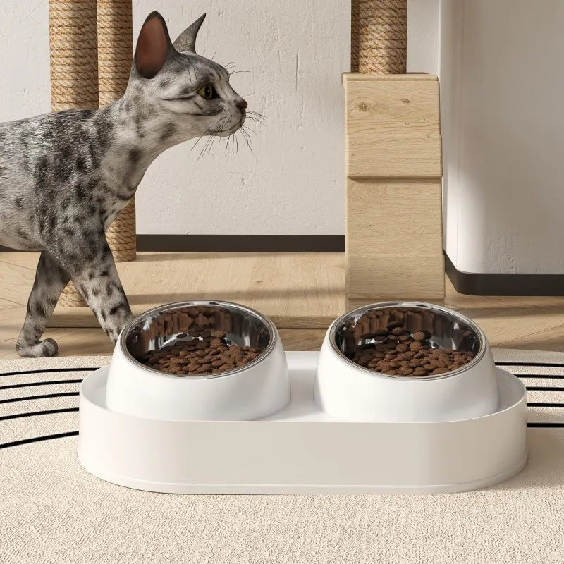 Inka, double gamelle inclinée pour chat – coloris : blanc